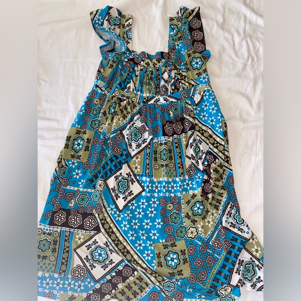Suzi Chin for Maggy Boutique Blue Green Patchwork Print Girls Dress